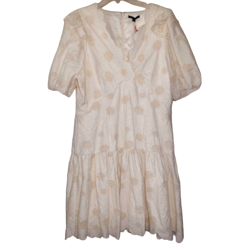 Alex Marie Embroidered Floral Puff Sleeve Ruffled Hem V Neck Dress Size 16 - Picture 2 of 9